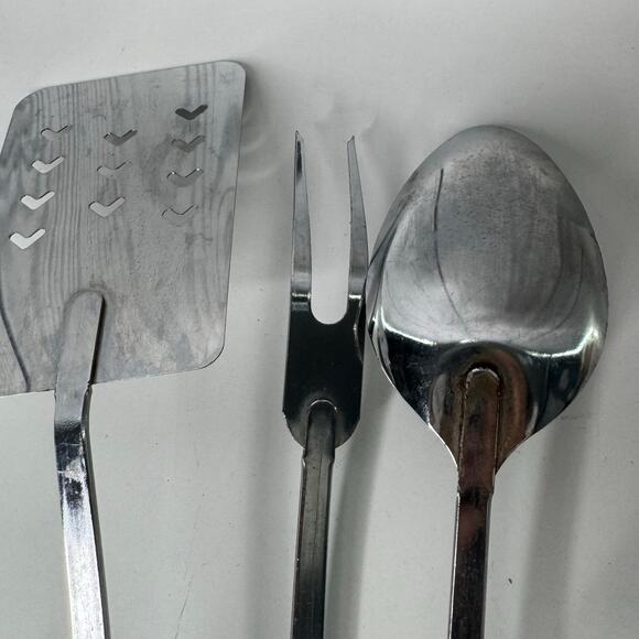 Vintage EKCO Chromium Plated Utensils Wooden Handle Set of 3 - USA (READ) - Picture 5 of 9